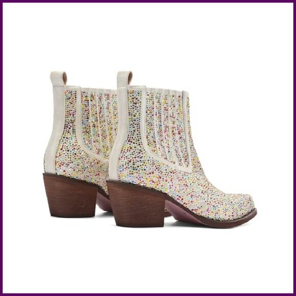 Rhinestone Cowboy Boots Women's Size 6-11 Pointed Toe Chunky Heel - Picture 7 of 8